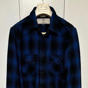 Rogue Territory Blue Herringbone Heavy HB Plaid Western Shirt - L/XL